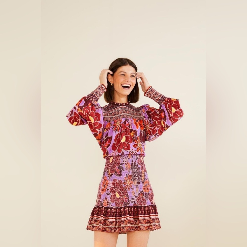 š„ FARM RIO Sweet Floral Long Sleeve Minidress - Picture 3 of 17